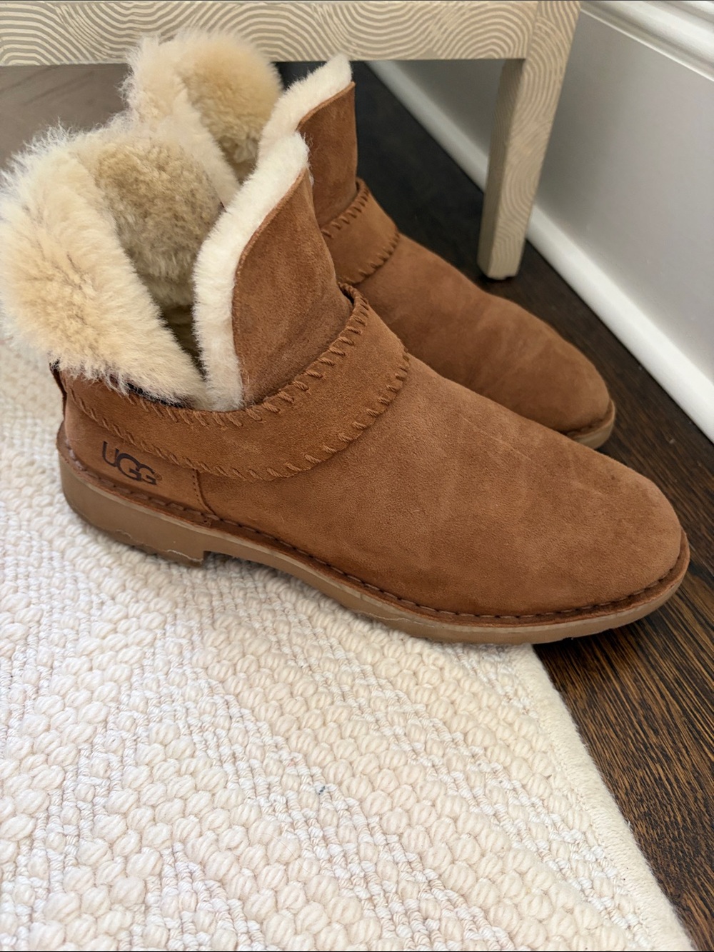 UGG Women's Chestnut Suede Shearling-Lined Ankle Slippers